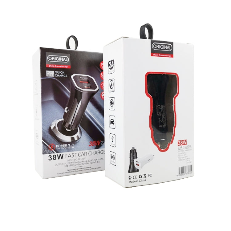 TE-P22 38W PD USB-C / Type-C + QC3. 0 USB Car Charger with 1m USB to 8 Pin Data Cable(Black) - Car Charger by PMC Jewellery | Online Shopping South Africa | PMC Jewellery