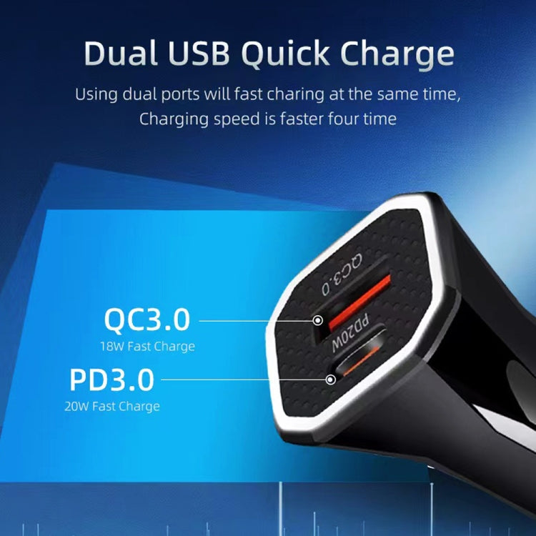 TE-P22 38W PD USB-C / Type-C + QC3. 0 USB Car Charger with 1m USB to USB-C / Type-C Data Cable(Black) - Car Charger by PMC TechLife | Online Shopping South Africa | PMC TechLife
