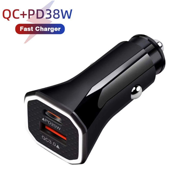 TE-P22 38W PD USB-C / Type-C + QC3. 0 USB Car Charger with 1m USB-C / Type-C to 8 Pin Data Cable(Black) - Car Charger by PMC TechLife | Online Shopping South Africa | PMC TechLife