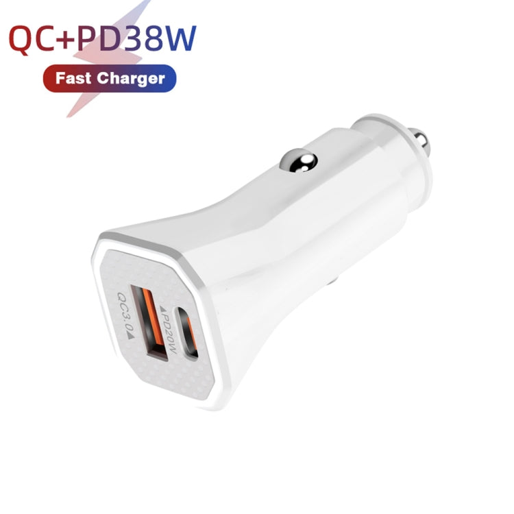 TE-P22 38W PD USB-C / Type-C + QC3. 0 USB Car Charger with 1m USB-C / Type-C to 8 Pin Data Cable(White) - Car Charger by PMC TechLife | Online Shopping South Africa | PMC TechLife
