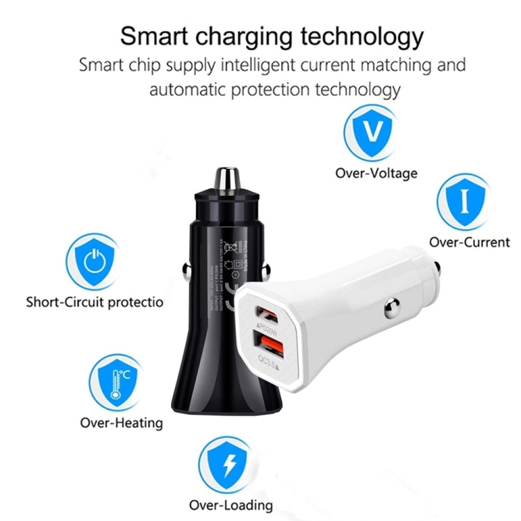 TE-P22 38W PD USB-C / Type-C + QC3. 0 USB Car Charger with 1m USB-C / Type-C to 8 Pin Data Cable(White) - Car Charger by PMC Jewellery | Online Shopping South Africa | PMC Jewellery