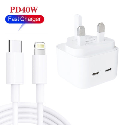 SDC-40W Dual PD USB-C / Type-C Ports Charger with 1.5m Type-C to 8 Pin Data Cable, UK Plug - USB Charger by PMC Jewellery | Online Shopping South Africa | PMC Jewellery | Buy Now Pay Later Mobicred