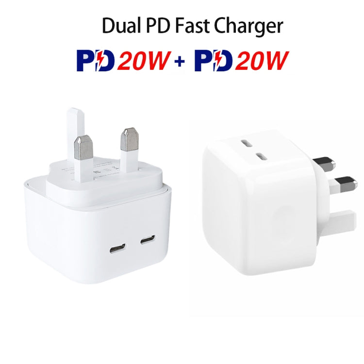 SDC-40W Dual PD USB-C / Type-C Ports Charger with 1.5m Type-C to 8 Pin Data Cable, UK Plug - USB Charger by PMC Jewellery | Online Shopping South Africa | PMC Jewellery | Buy Now Pay Later Mobicred