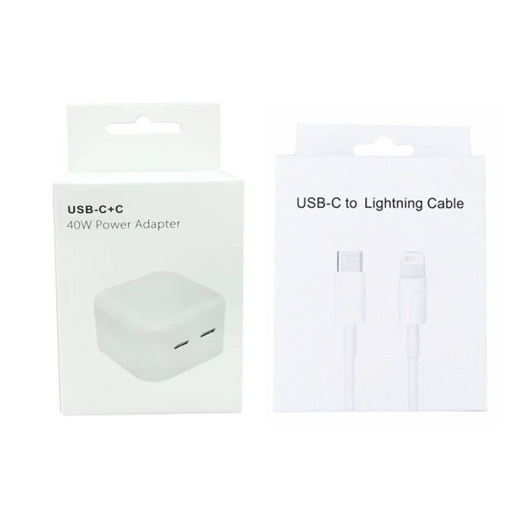 SDC-40W Dual PD USB-C / Type-C Ports Charger with 1.5m Type-C to 8 Pin Data Cable, UK Plug - USB Charger by PMC Jewellery | Online Shopping South Africa | PMC Jewellery