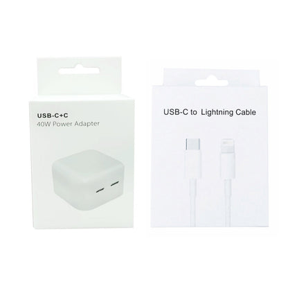 SDC-40W Dual PD USB-C / Type-C Ports Charger with 1.5m Type-C to 8 Pin Data Cable, UK Plug - USB Charger by PMC Jewellery | Online Shopping South Africa | PMC Jewellery