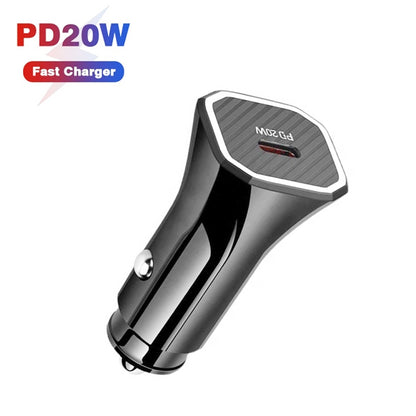 TE-P2 PD20W USB-C / Type-C Car Charger with Type-C to 8 Pin Data Cable(Black) - Car Charger by PMC Jewellery | Online Shopping South Africa | PMC Jewellery