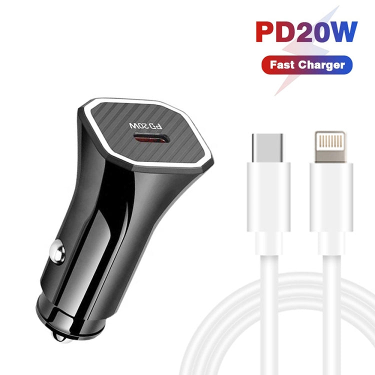 TE-P2 PD20W USB-C / Type-C Car Charger with Type-C to 8 Pin Data Cable(Black) - Car Charger by PMC TechLife | Online Shopping South Africa | PMC TechLife