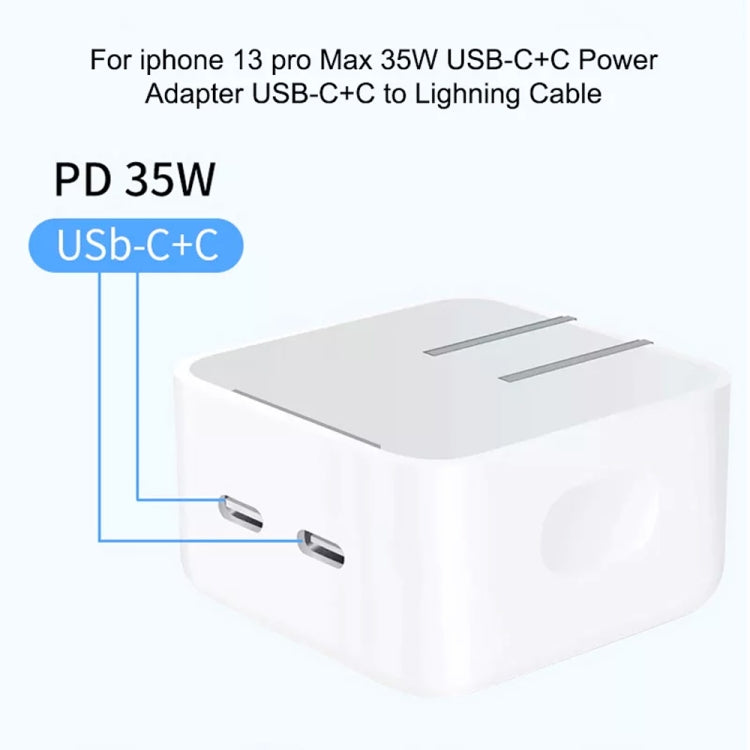 PD 35W Dual USB-C / Type-C Ports Charger with 1m Type-C to 8 Pin Data Cable, US Plug - USB Charger by PMC Jewellery | Online Shopping South Africa | PMC Jewellery