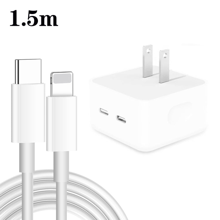 PD 35W Dual USB-C / Type-C Ports Charger with 1.5m Type-C to 8 Pin Data Cable, US Plug - free shipping - PMC TechLife - Order now!