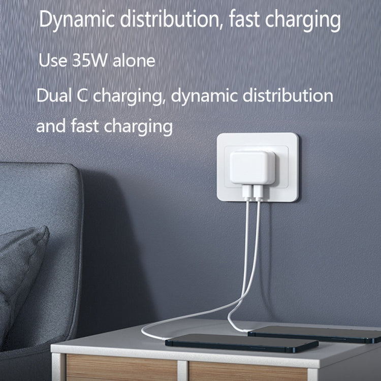 PD 35W Dual USB-C / Type-C Ports Charger with 2m Type-C to 8 Pin Data Cable, US Plug - USB Charger by PMC TechLife | Online Shopping South Africa | PMC TechLife | Buy Now Pay Later Mobicred