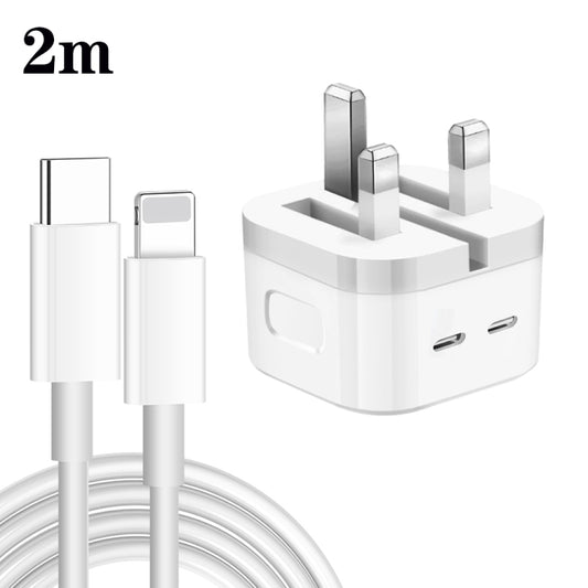 PD 35W Dual USB-C / Type-C Ports Charger with 2m Type-C to 8 Pin Data Cable, UK Plug - USB Charger by PMC Jewellery | Online Shopping South Africa | PMC Jewellery | Buy Now Pay Later Mobicred