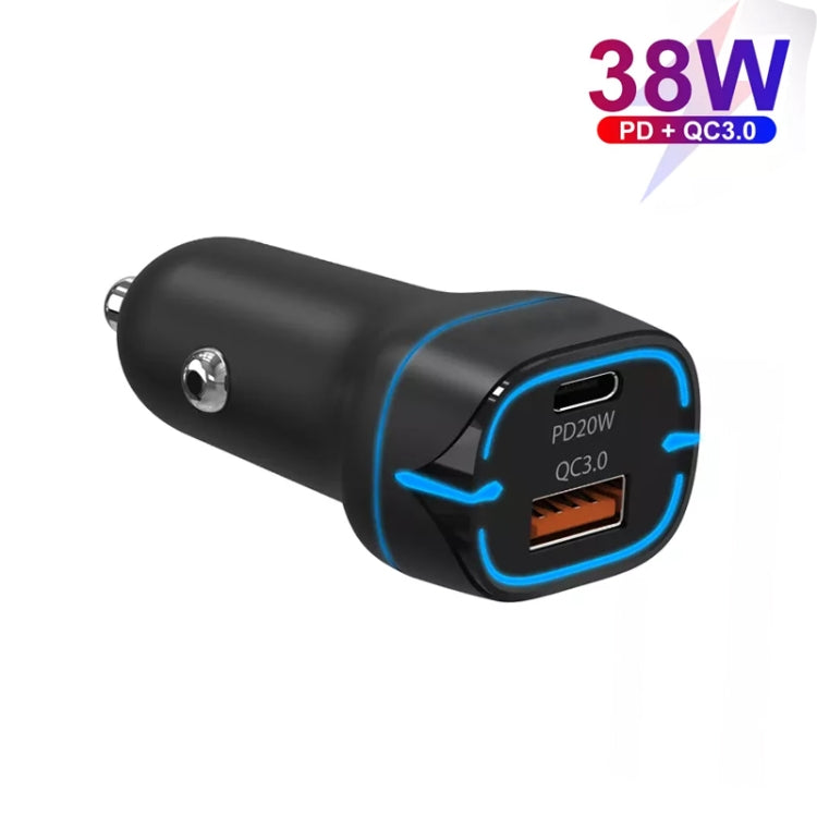 38W PD20W + QC3.0 USB Car Charger with USB to Type-C Data Cable, Length: 1m(Black) - Car Charger by PMC TechLife | Online Shopping South Africa | PMC TechLife
