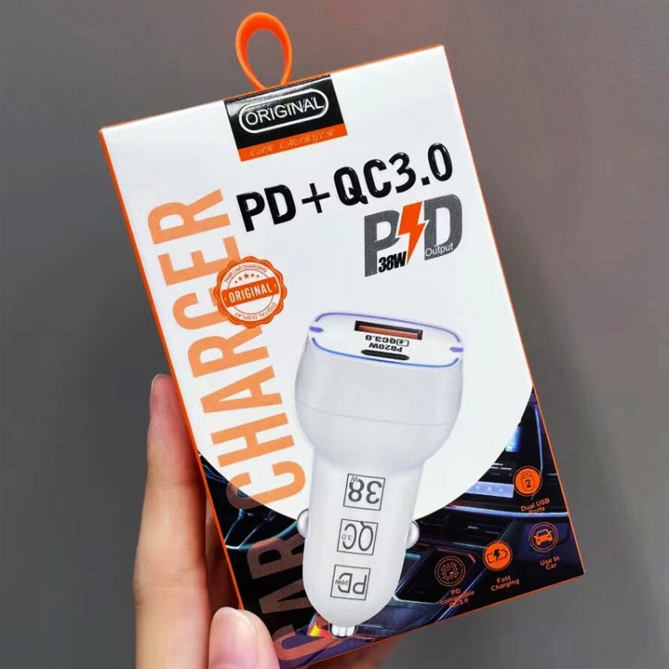 38W PD20W + QC3.0 USB Car Charger with USB to Micro USB Data Cable, Length: 1m(White) - Car Charger by PMC TechLife | Online Shopping South Africa | PMC TechLife