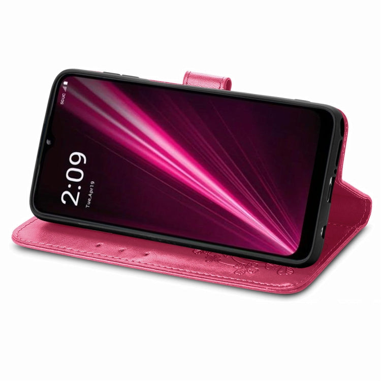 For T-Mobile REVVL 6 5G Four-leaf Clasp Embossed Buckle Leather Phone Case(Magenta) - More Brand by PMC TechLife | Online Shopping South Africa | PMC TechLife