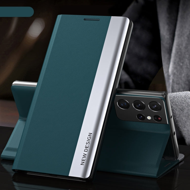 For Samsung Galaxy S23 Ultra 5G Side Electroplated Adsorption Leather Phone Case(Green) - Galaxy S23 Ultra 5G Cases by PMC TechLife | Online Shopping South Africa | PMC TechLife