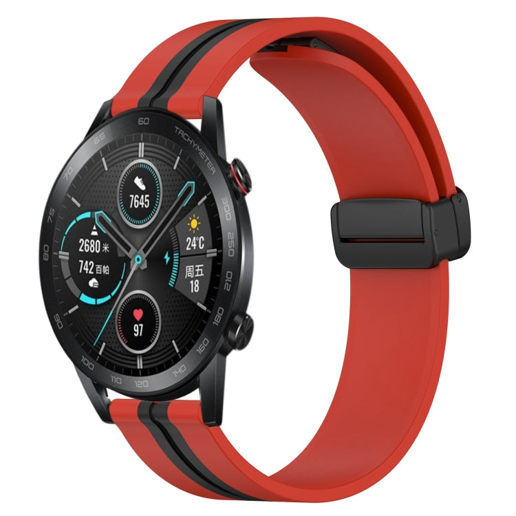 For Honor Magic Watch 2 46mm 22mm Folding Magnetic Clasp Silicone Watch Band(Red+Black) - free shipping - PMC TechLife - Order now!