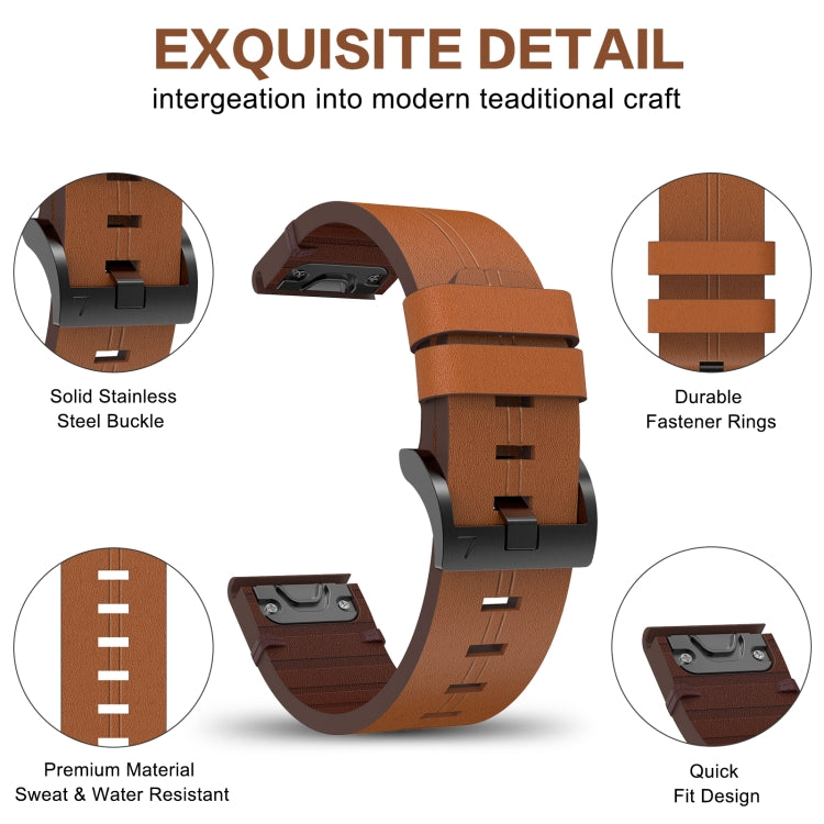 For Garmin Fenix 7X 26mm Leather Steel Buckle Watch Band (Light Brown) - Smart Wear by PMC Jewellery | Online Shopping South Africa | PMC Jewellery