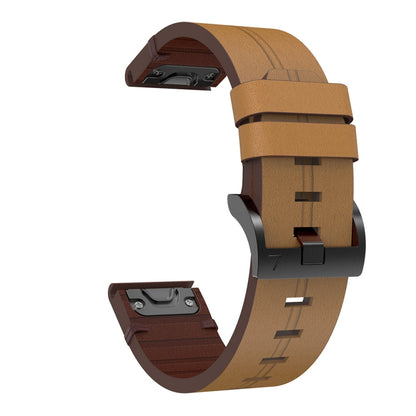 For Garmin Fenix 3 HR 26mm Leather Steel Buckle Watch Band (Light Brown) - Smart Wear by PMC Jewellery | Online Shopping South Africa | PMC Jewellery