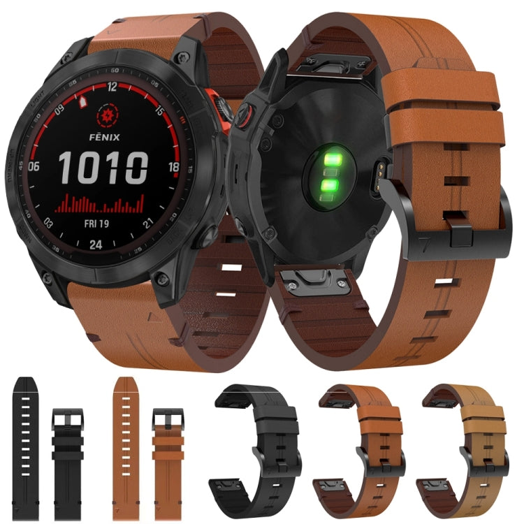 For Garmin Fenix 7 Solar 22mm Leather Steel Buckle Watch Band (Light Brown) - Smart Wear by PMC Jewellery | Online Shopping South Africa | PMC Jewellery