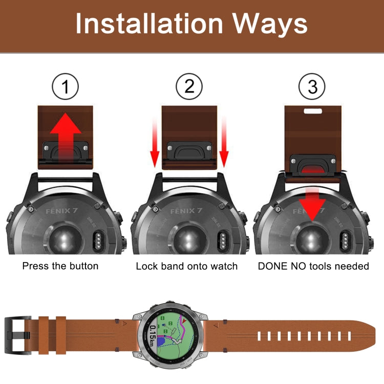Compatible with Garmin Instinct 2 22mm Leather Steel Buckle Watch Band(Brown) - Watch Bands by PMC TechLife | Online Shopping South Africa | PMC TechLife | Buy Now Pay Later Mobicred