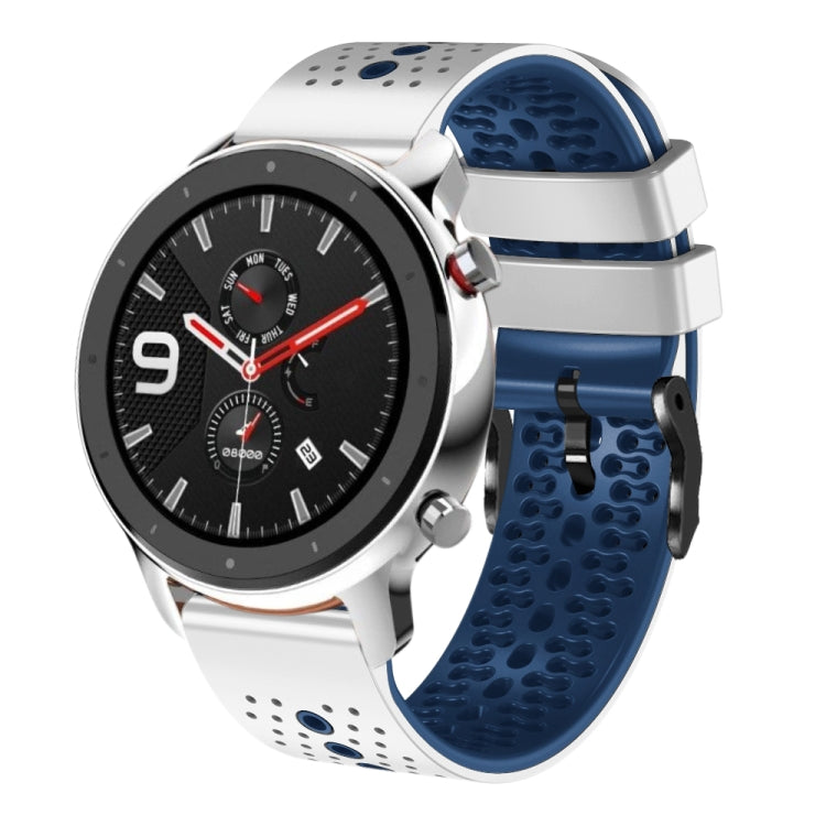 For Amazfit GTR 4 22mm Perforated Two-Color Silicone Watch Band(White+Blue) - free shipping - PMC TechLife - Order now!
