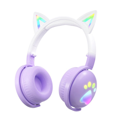 KE28 RGB Cute Cat Ears Bluetooth Wireless Music Headset with Detachable Mic(Pinple) - Headset & Headphone by PMC Jewellery | Online Shopping South Africa | PMC Jewellery