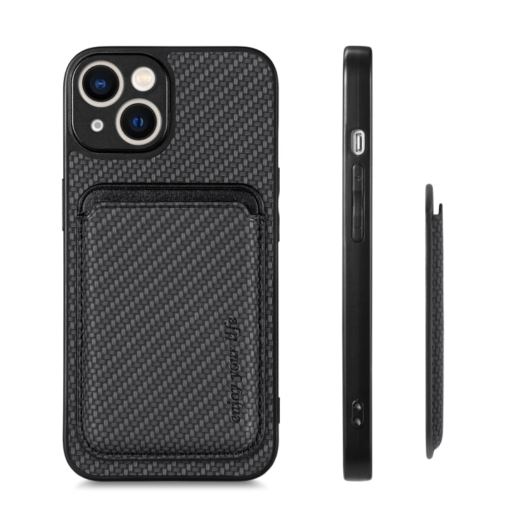 For iPhone 13 mini Carbon Fiber Leather Card Magsafe Magnetic Phone Case(Black) - iPhone 13 mini Cases by PMC TechLife | Online Shopping South Africa | PMC TechLife | Buy Now Pay Later Mobicred