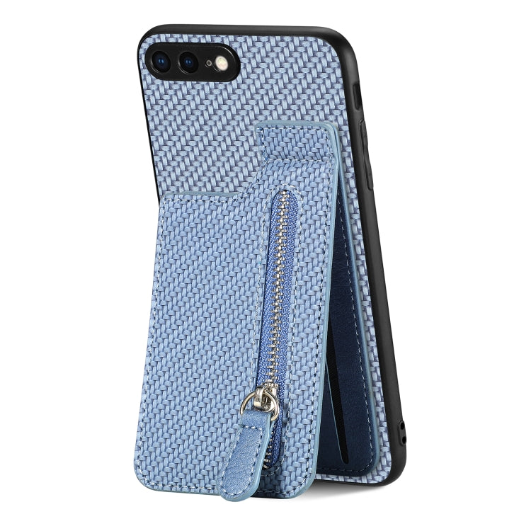 For iPhone SE 2022 / 2020 / 7 / 8 Carbon Fiber Vertical Flip Zipper Phone Case(Blue) - free shipping - PMC TechLife - Order now!