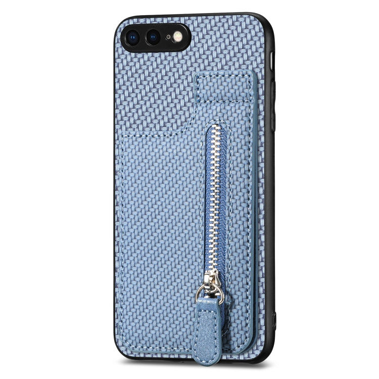 For iPhone SE 2022 / 2020 / 7 / 8 Carbon Fiber Vertical Flip Zipper Phone Case(Blue) - free shipping - PMC TechLife - Order now!