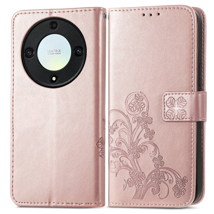 For Honor Magic5 Lite Four-leaf Clasp Embossed Buckle Leather Phone Case(Rose Gold) - free shipping - PMC TechLife - Order now!
