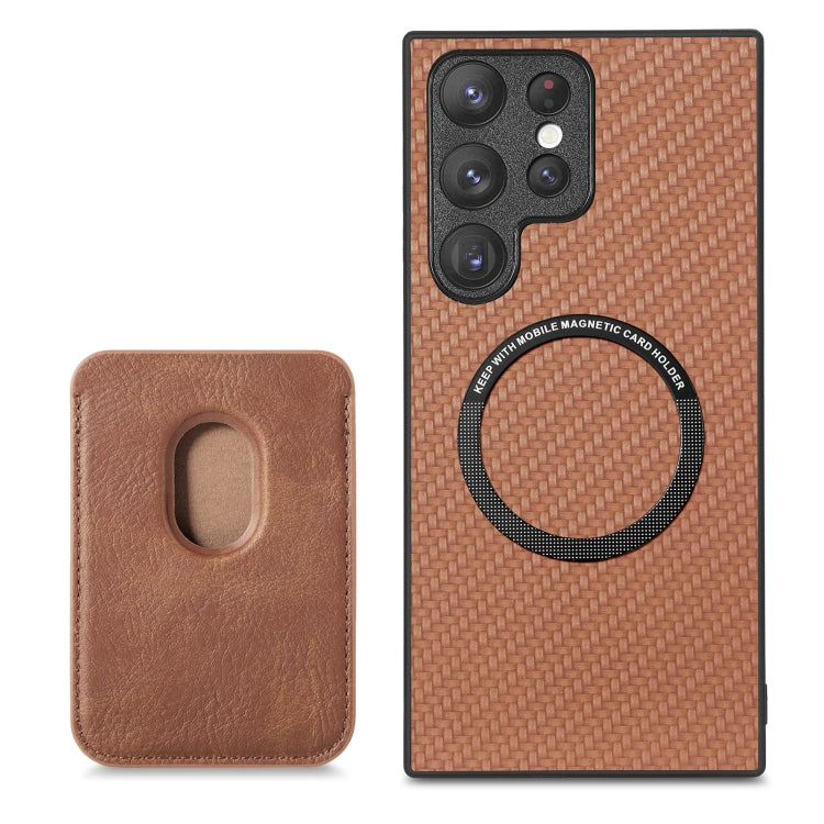 For Samsung Galaxy S22 5G Carbon Fiber Leather Card Magsafe Magnetic Phone Case(Brown) - Galaxy S22 5G Cases by PMC Jewellery | Online Shopping South Africa | PMC Jewellery