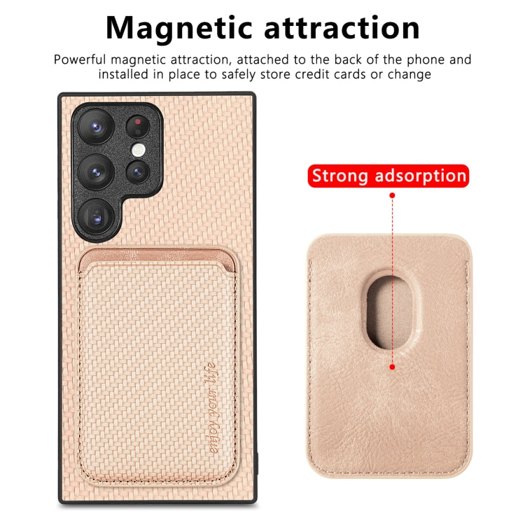 For Samsung Galaxy S22 5G Carbon Fiber Leather Card Magsafe Magnetic Phone Case(Khaki) - Galaxy S22 5G Cases by PMC Jewellery | Online Shopping South Africa | PMC Jewellery