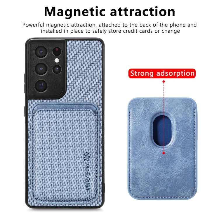 For Samsung Galaxy S21 Ultra 5G Carbon Fiber Leather Card Magsafe Magnetic Phone Case(Blue) - Galaxy S21 Ultra 5G Cases by PMC Jewellery | Online Shopping South Africa | PMC Jewellery