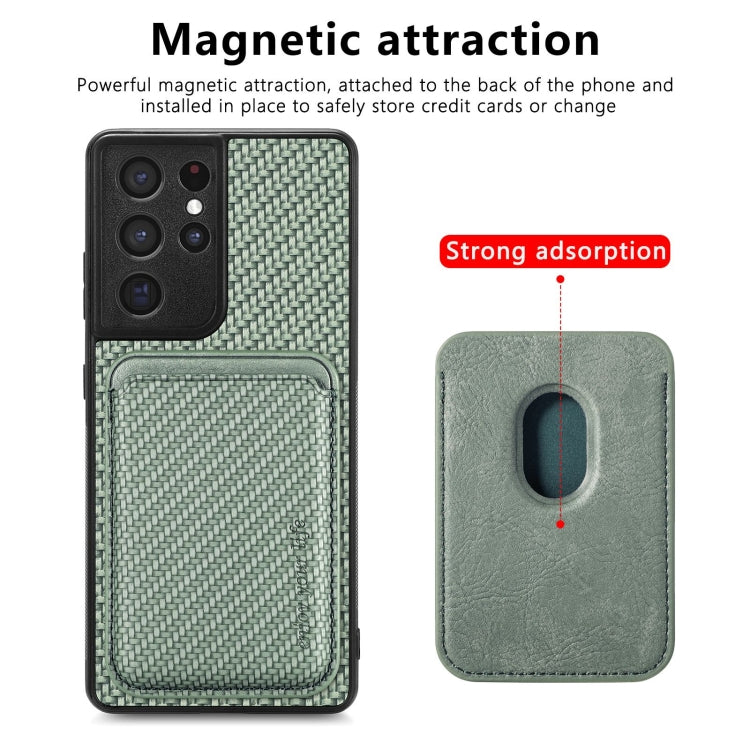 For Samsung Galaxy S21 Ultra 5G Carbon Fiber Leather Card Magsafe Magnetic Phone Case(Green) - Galaxy S21 Ultra 5G Cases by PMC Jewellery | Online Shopping South Africa | PMC Jewellery