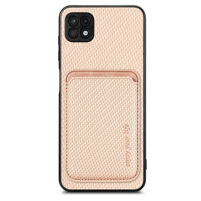 For Samsung Galaxy A22 5G Carbon Fiber Leather Card Magsafe Magnetic Phone Case(Khaki) - Galaxy Phone Cases by PMC Jewellery | Online Shopping South Africa | PMC Jewellery