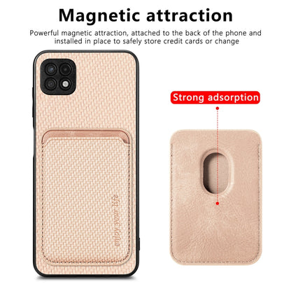 For Samsung Galaxy A22 5G Carbon Fiber Leather Card Magsafe Magnetic Phone Case(Khaki) - Galaxy Phone Cases by PMC Jewellery | Online Shopping South Africa | PMC Jewellery