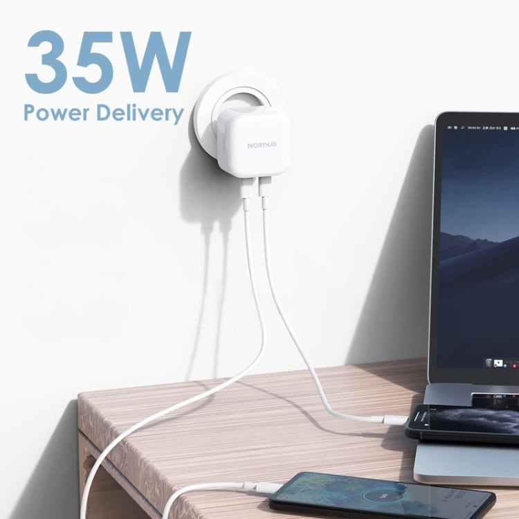 NORTHJO NOGAN3502 GaN PD PPS 35W Dual USB-C / Type-CWall Fast Charger, Plug Type:EU Plug(White) - USB Charger by NORTHJO | Online Shopping South Africa | PMC Jewellery | Buy Now Pay Later Mobicred