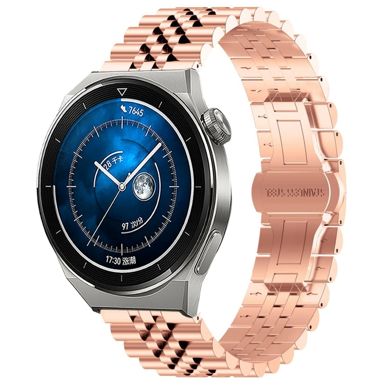 For Huawei Watch GT3 Pro 46mm Five Bull Half Round Stainless Steel Watch Band + Strap Removal Tool(Rose Gold) - Smart Wear by PMC Jewellery | Online Shopping South Africa | PMC Jewellery