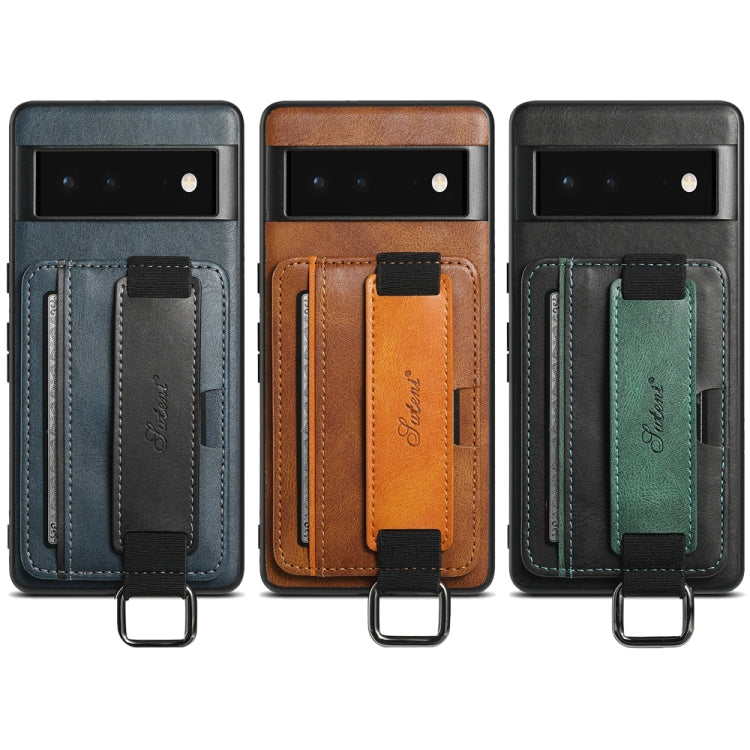 For Googel Pixel 6 Pro Suteni H13 Card Wallet Wrist Strap Holder PU Phone Case(Blue) - free shipping - PMC TechLife - Order now!