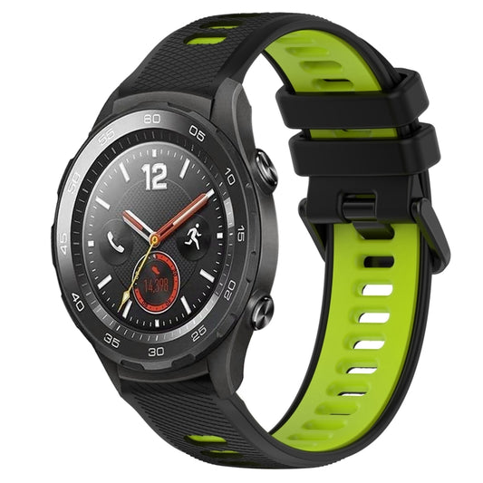 For Huawei Watch 2 20mm Sports Two-Color Silicone Watch Band(Black+Green) - Smart Wear by PMC Jewellery | Online Shopping South Africa | PMC Jewellery