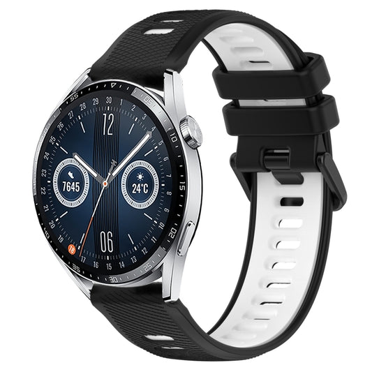 For Huawei Watch GT3 46mm 22mm Sports Two-Color Silicone Watch Band(Black+White) - Smart Wear by PMC Jewellery | Online Shopping South Africa | PMC Jewellery