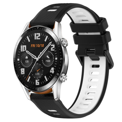 For Huawei GT2 46mm 22mm Sports Two-Color Silicone Watch Band(Black+White) - Smart Wear by PMC Jewellery | Online Shopping South Africa | PMC Jewellery