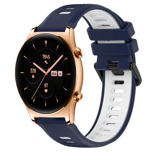 For Honor Watch GS 3 22mm Sports Two-Color Silicone Watch Band(Midnight Blue+White) - Smart Wear by PMC Jewellery | Online Shopping South Africa | PMC Jewellery
