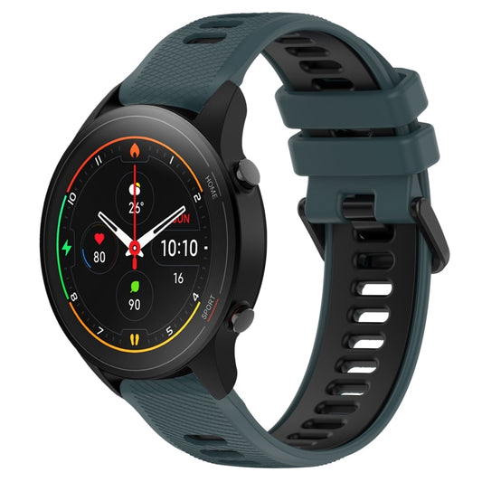 For Xiaomi MI Watch S1 Pro 22mm Sports Two-Color Silicone Watch Band(Olive Green+Black) - Smart Wear by PMC Jewellery | Online Shopping South Africa | PMC Jewellery