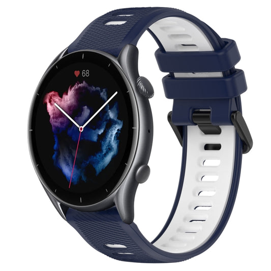 For Amazfit GTR 3 22MM Sports Two-Color Silicone Watch Band(Midnight Blue+White) - Smart Wear by PMC Jewellery | Online Shopping South Africa | PMC Jewellery