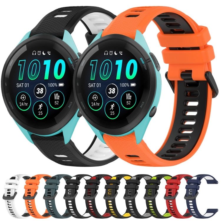 For Garmin Forerunner 265 22mm Sports Two-Color Silicone Watch Band(Orange+Black) - Smart Wear by PMC Jewellery | Online Shopping South Africa | PMC Jewellery