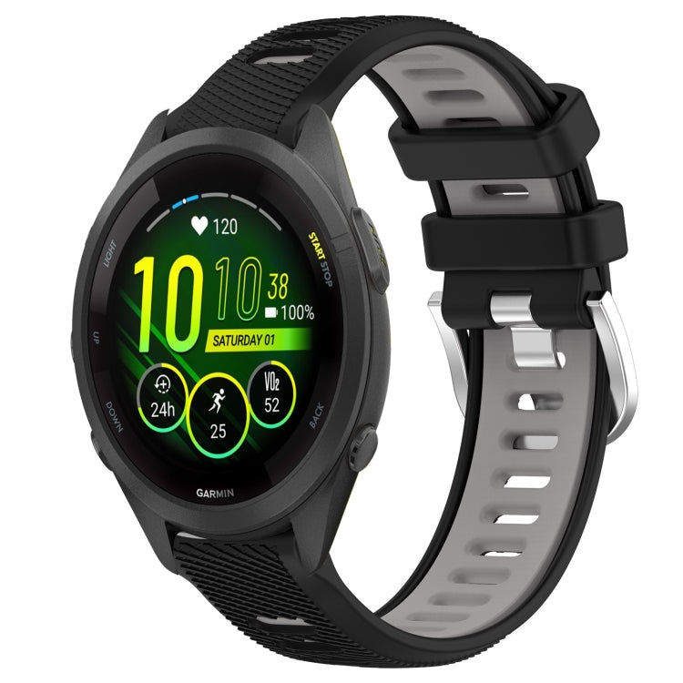 For Garmin Forerunner 265S 18mm Sports Two-Color Steel Buckle Silicone Watch Band(Black+Grey) - Smart Wear by PMC Jewellery | Online Shopping South Africa | PMC Jewellery