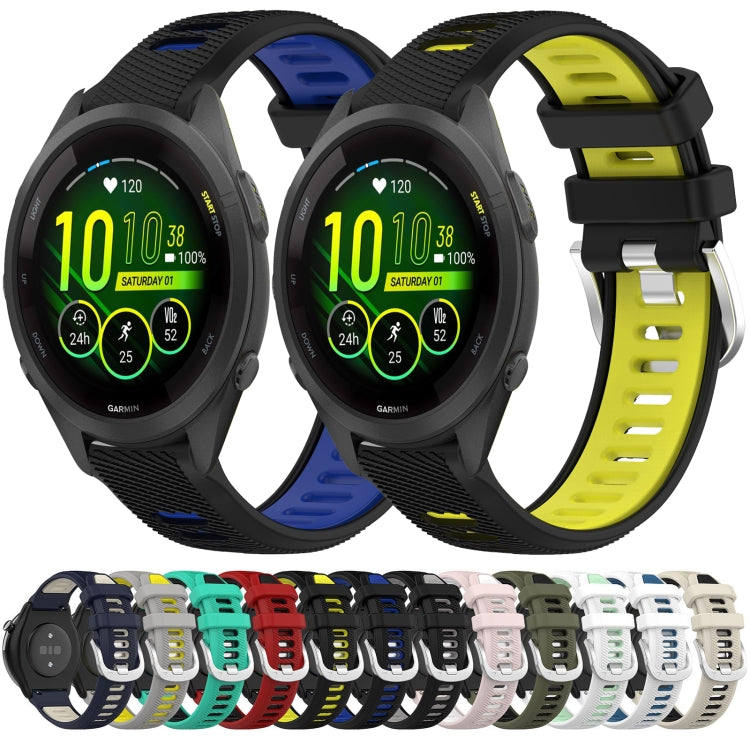 For Garmin Forerunner 255S Music 18mm Sports Two-Color Steel Buckle Silicone Watch Band(Black+Lime Green) - Smart Wear by PMC Jewellery | Online Shopping South Africa | PMC Jewellery