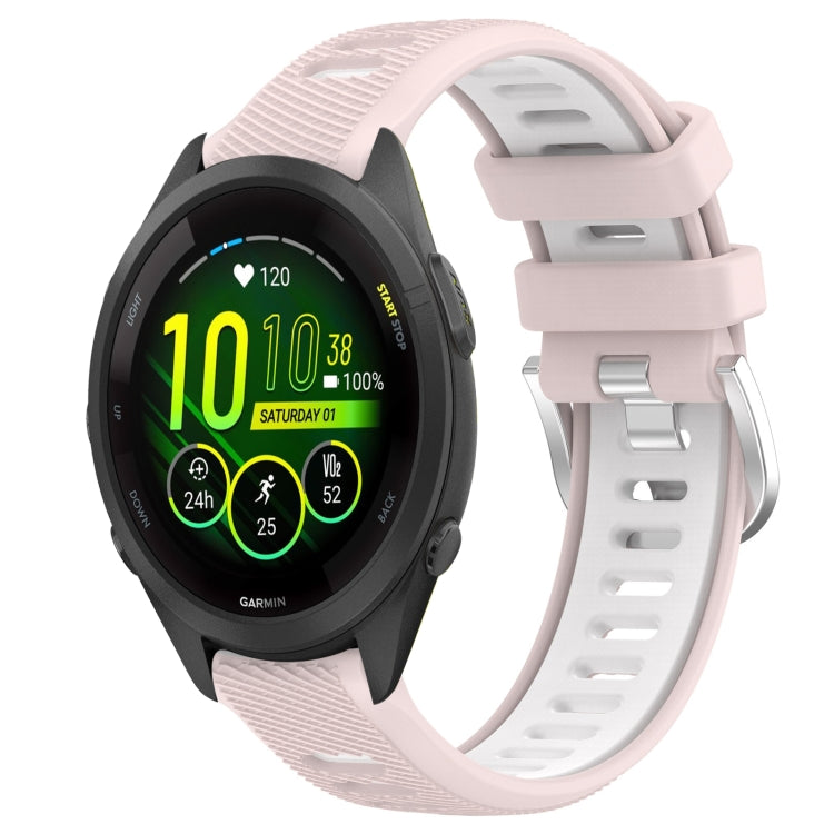 For Garmin Forerunner 265S Music 18mm Sports Two-Color Steel Buckle Silicone Watch Band(Pink+White) - Smart Wear by PMC Jewellery | Online Shopping South Africa | PMC Jewellery
