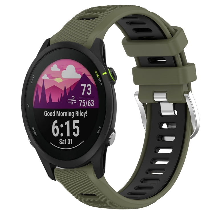 For Garmin Forerunner 255S Music 18mm Sports Two-Color Steel Buckle Silicone Watch Band(Army Green+Black) - Smart Wear by PMC Jewellery | Online Shopping South Africa | PMC Jewellery